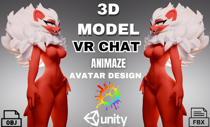 do vr chat furry avatar, 3d model and rig for vrchat, vtuber, animaze vrc avatar