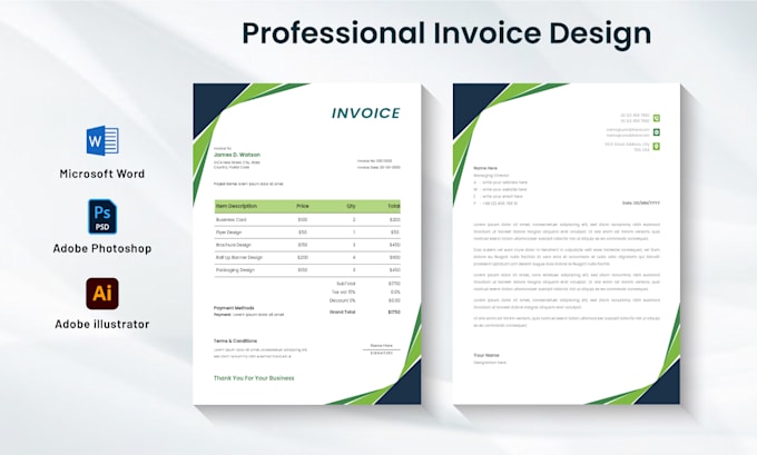 design invoice, letterhead, receipt template within 6hr