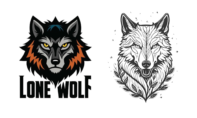 create retro vintage dark art wolf head logo