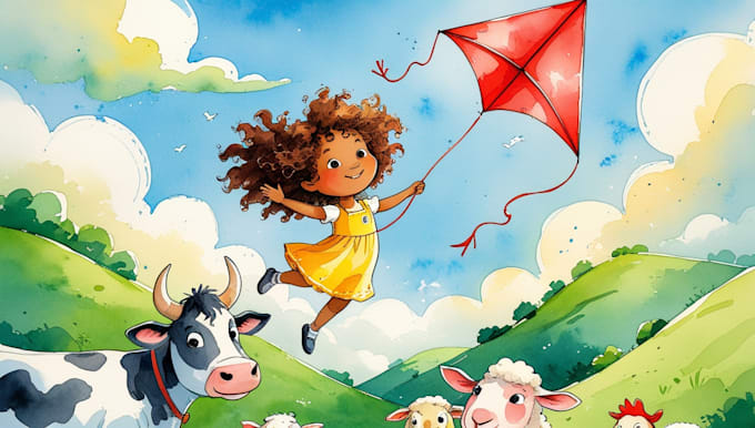 children book illustration, story book, watercolor, kids book with book cover