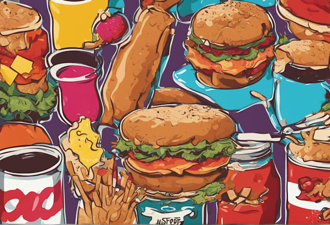 draw a illustration of food pop art