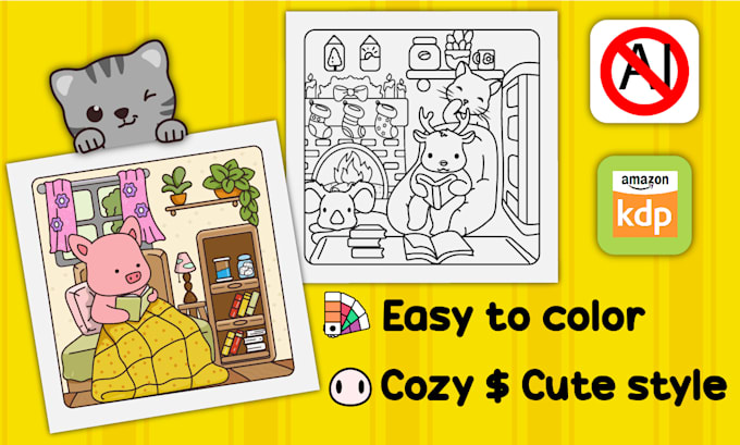 create cozy, bold, and easy coloring book illustrations for children