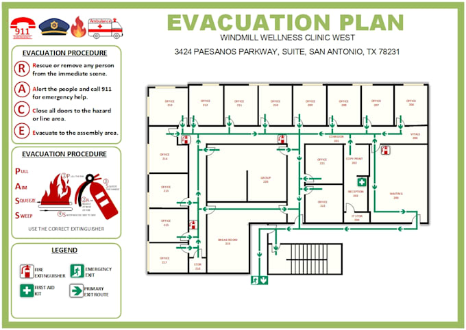 draw fire emergency evacuation plan, safety exit diagrams