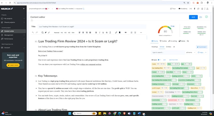 write nlp optimized ai articles and blog posts using neuron writer
