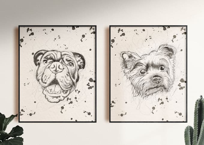 draw pencil illustration pet portrait dog cat, scribble art