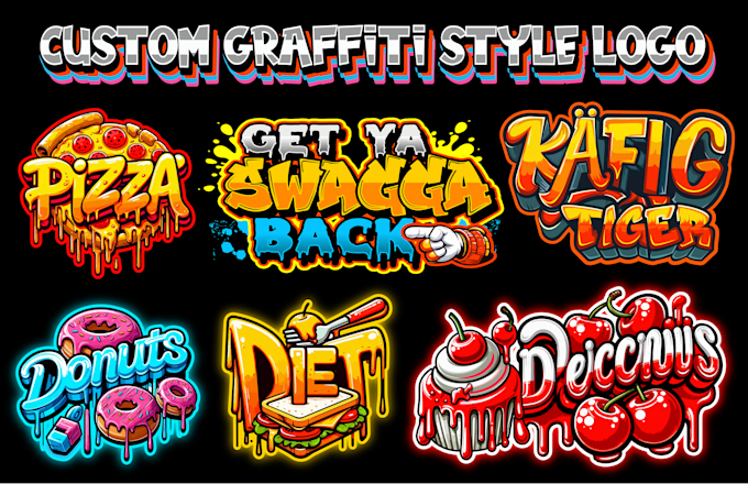 create graffiti text typography, t shirts, and logo design