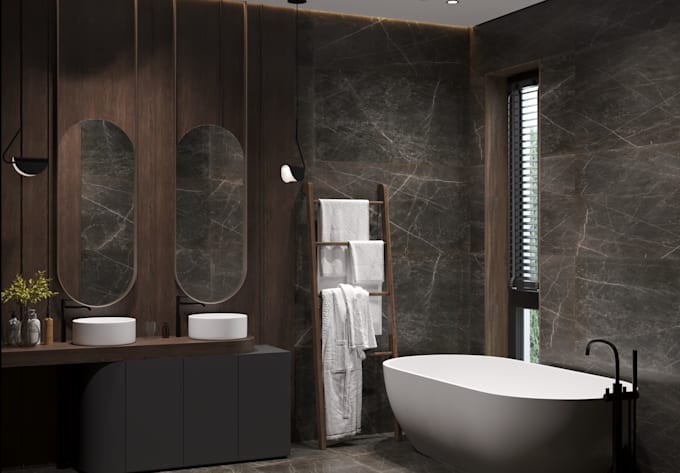 bathroom interior design and realistic 3d rendering