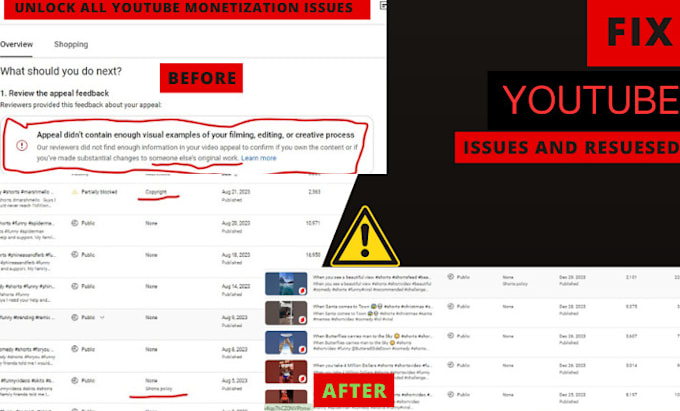 be unlock monetization issues, youtube channel, fix compliant