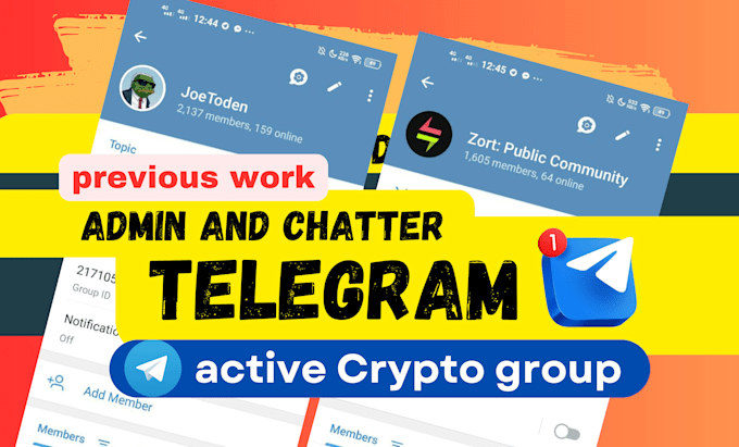 be telegram community manager with 30 chatter service for your crypto project