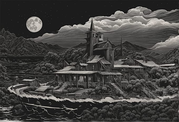 make dark illustration with engraving approach
