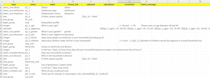 design a kobotoolbox survey form with skip logic and validation