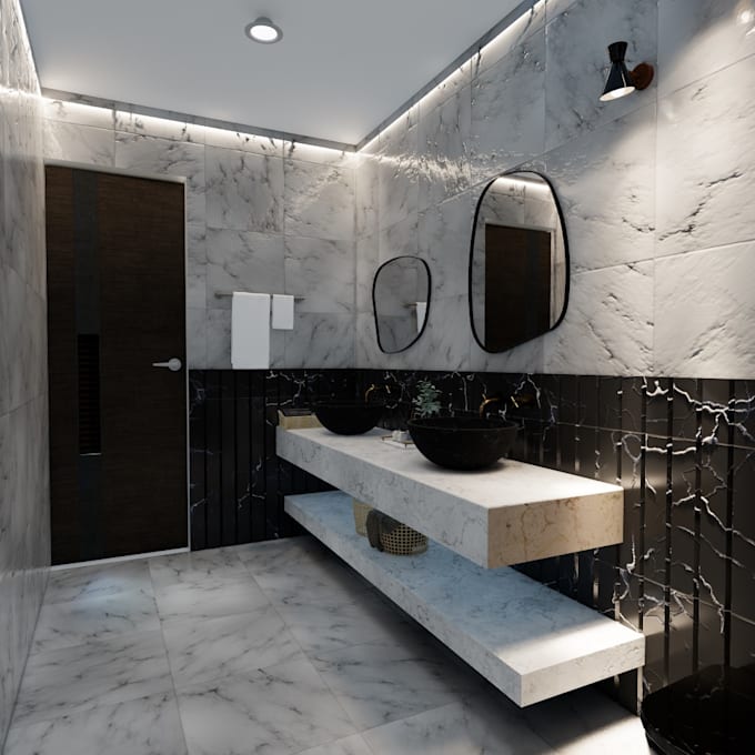 do bathroom interior design with 3d renders
