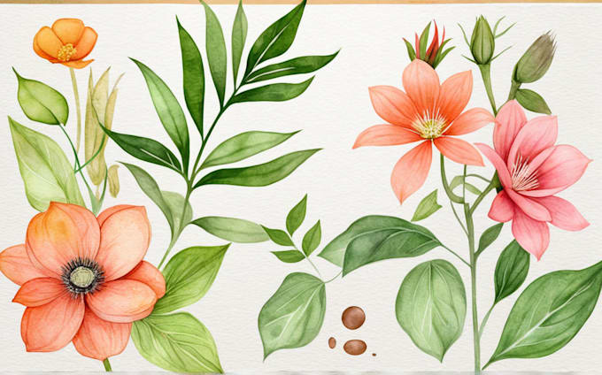 create a botanical watercolor illustration, floral drawing