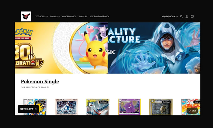 design pokemon shopify store tcg website trading card store pokemon website