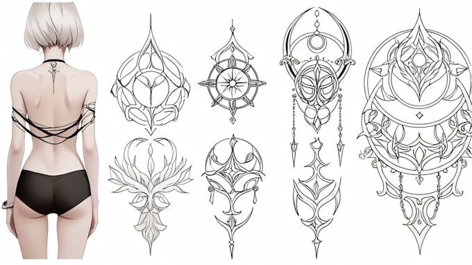 create small, minimalistic, ornamental fine line tattoo