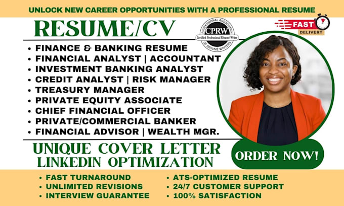 write finance, banking resume, fintech, private equity, investment, remote cv