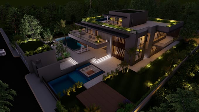 design modern house, 3d exterior, interior, plan, renders