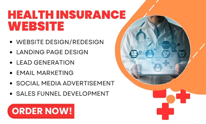 design health insurance website and landing page with lead capture for agents
