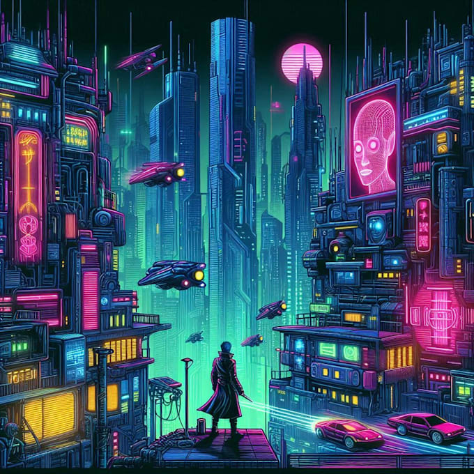 draw cyberpunk sci fi futuristic city art