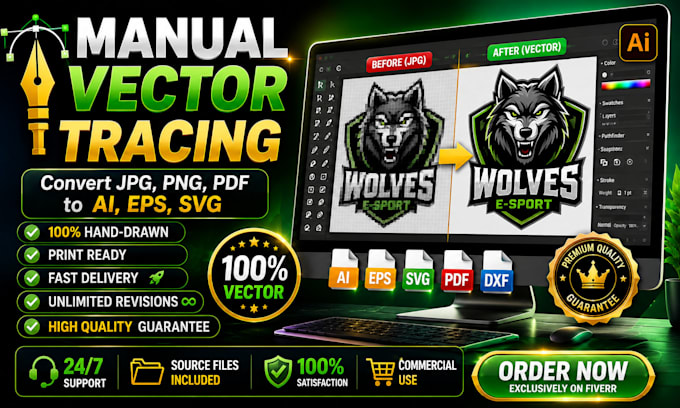 manual vector tracing, convert logo or image to vector