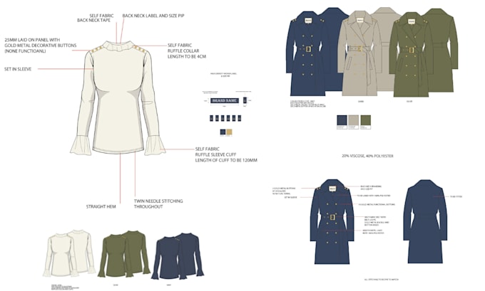 do technical flat sketches for streetwear, ladieswear and shirt tech pack