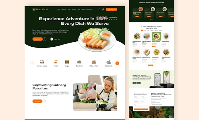 create a modern restaurant or fast food website