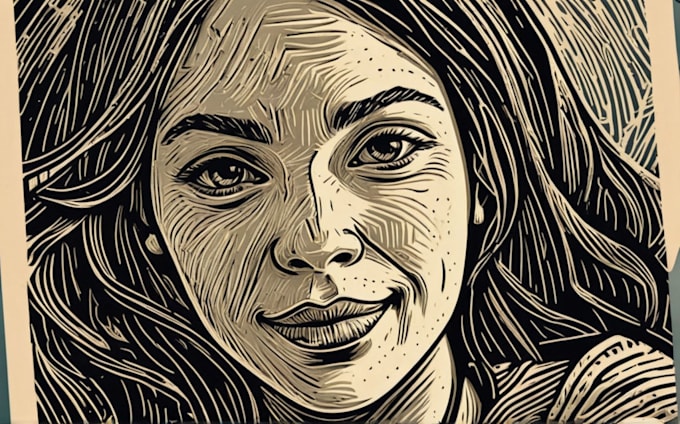 draw a custom digital art portrait in linocut style