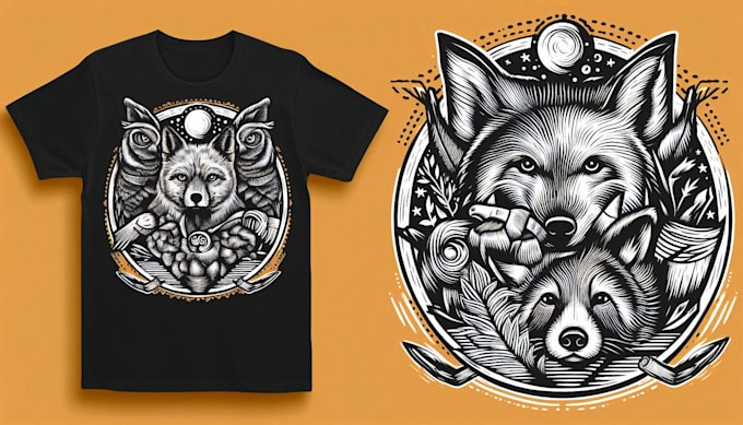 create animal linocut tshirt design for brands