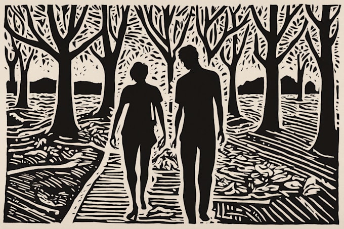 draw a custom portrait in linocut style