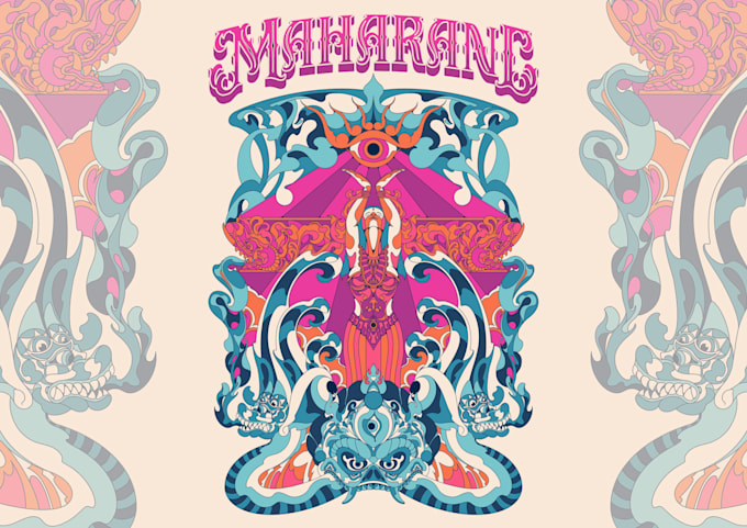 create colorful psychedelic and trippy style illustration