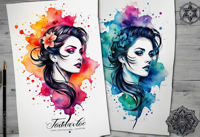 design custom tattoo in watercolor style