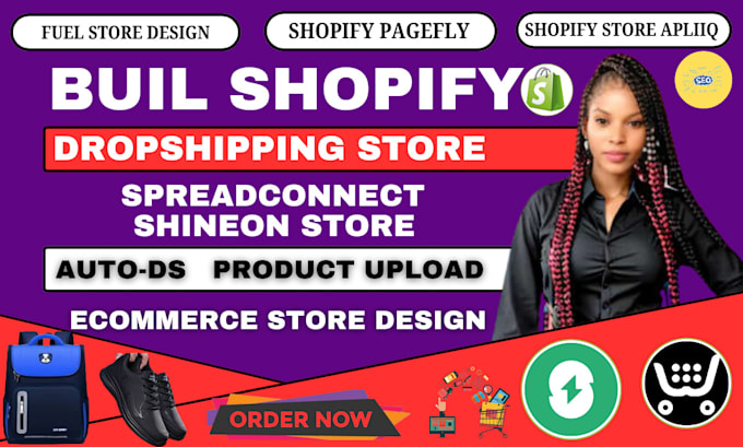 build shopify store via shineon fuel apliiq autods pagefly spreadconnect