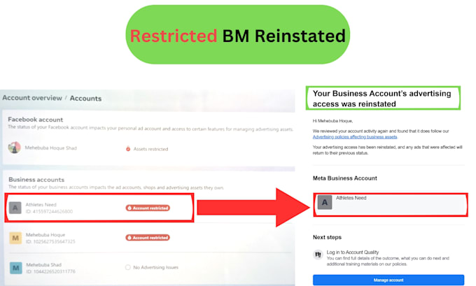 fix and form verified fb business manager and ad account
