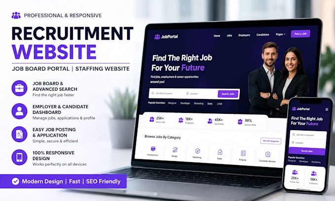 build recruitment website job board portal website hiring staffing agency websit