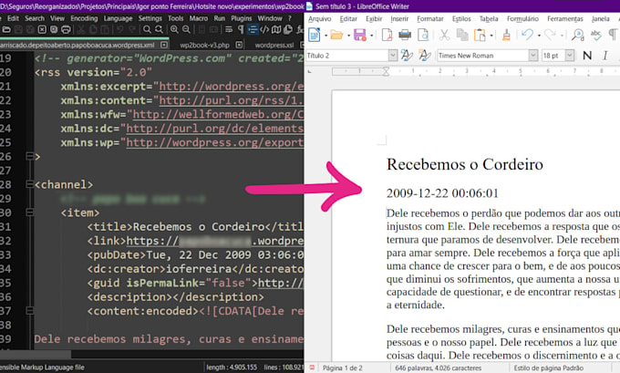 convert your XML wordpress backup file into a docx file