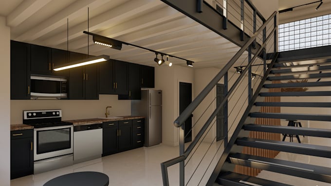 design kitchen interior in 3d and render