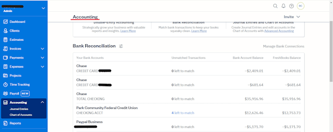 do bookkeeping and accounting in freshbooks