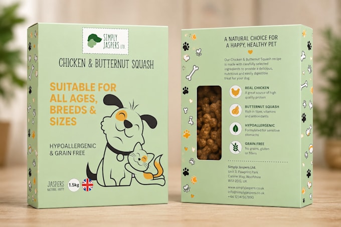 design dog food, supplement, treats, packaging and label design