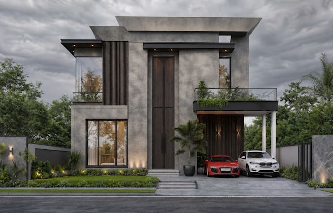house elevation and exterior rendering