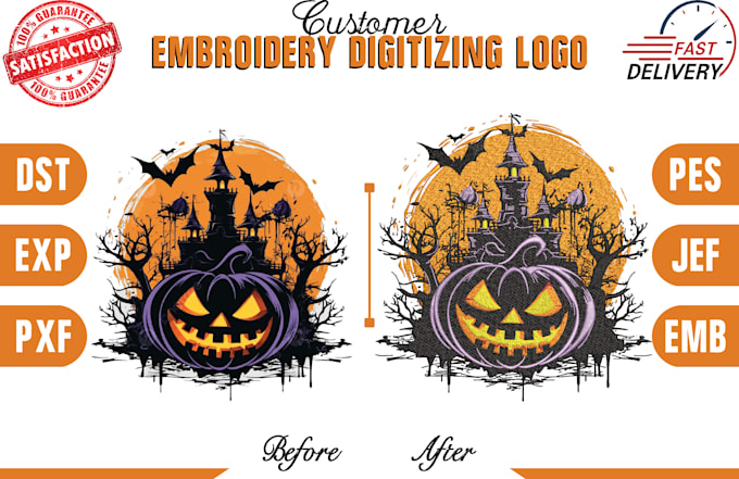 do embroidery digitizing design into dst, pes file in 1 hour
