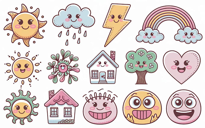 draw cute unique kawaii doodle art illustrations, icons