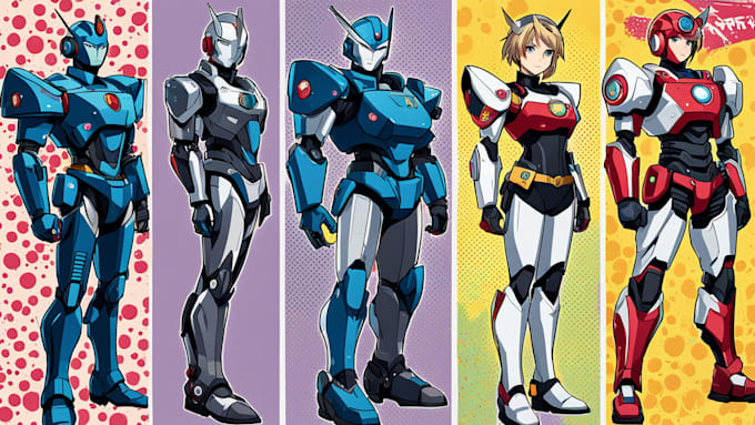 draw detail mecha robot character concept for you