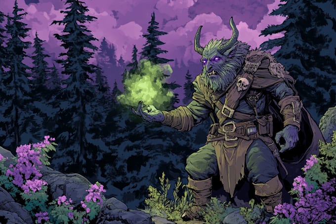 create fantasy character design use d and d, illustration