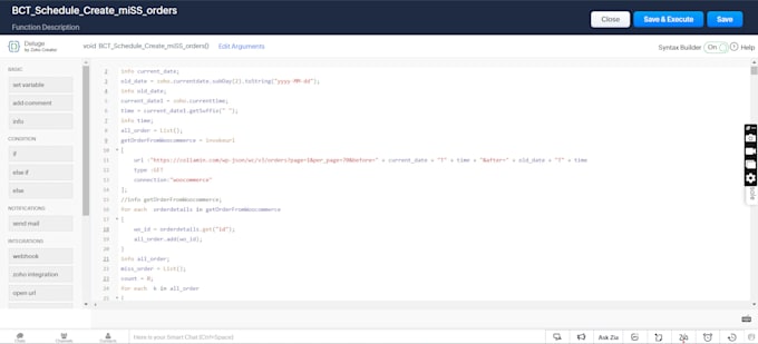 write deluge script in zoho
