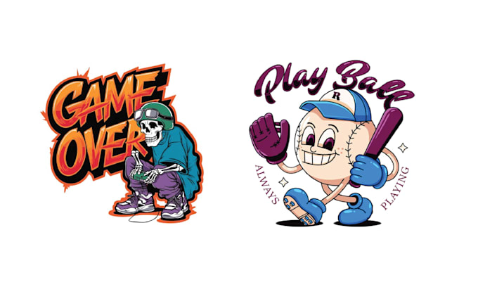 create retro gamers cartoon character logo with t shirt design