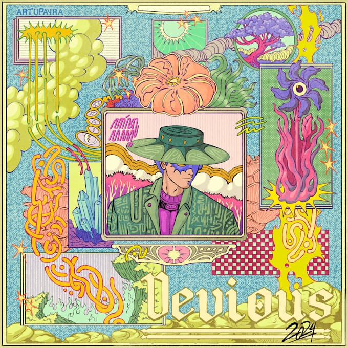 create a unique psychedelic surrealistic illustration for album cover