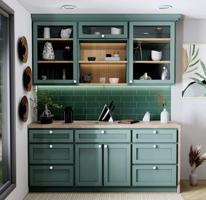 design professional kitchen, cabinetry and 3d render