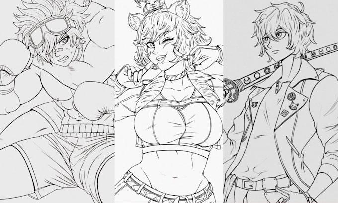 draw anime style commissions in line art for you