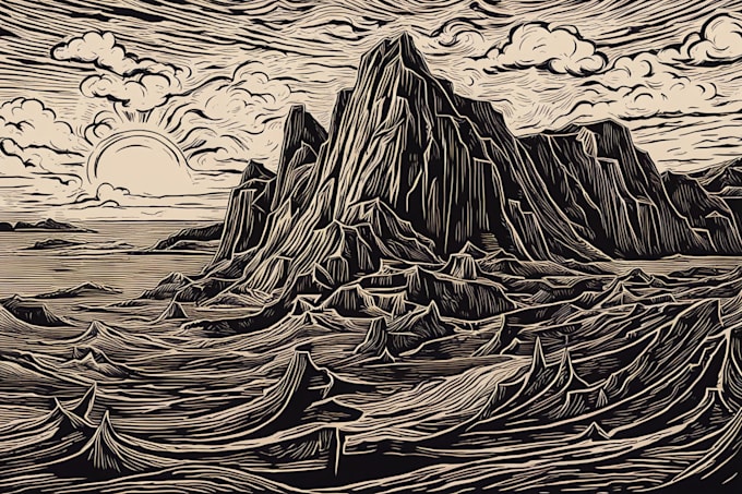 Engraving linocut style digital drawing art by Olishiaurry | Fiverr