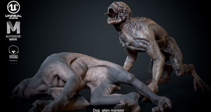 3d creatures monster model, horror beast vemon for unity game, unreal or films